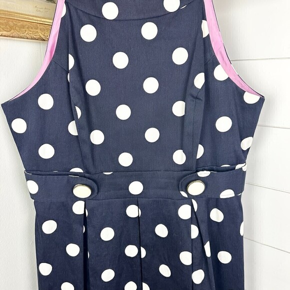 Eliza J Polka Dot Fit and Flare Dress Navy White Size 14 - Picture 4 of 6